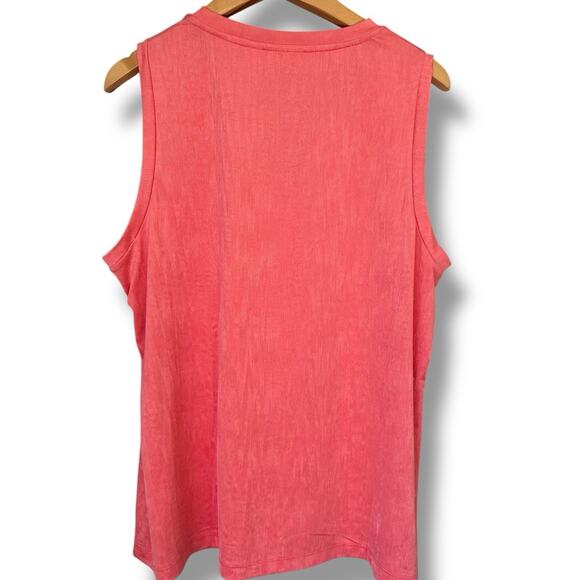 Chico's Top Women's 3 (XL) Calypso Coral Sleeveless Ruffle Front Liquid Knit - Picture 3 of 7